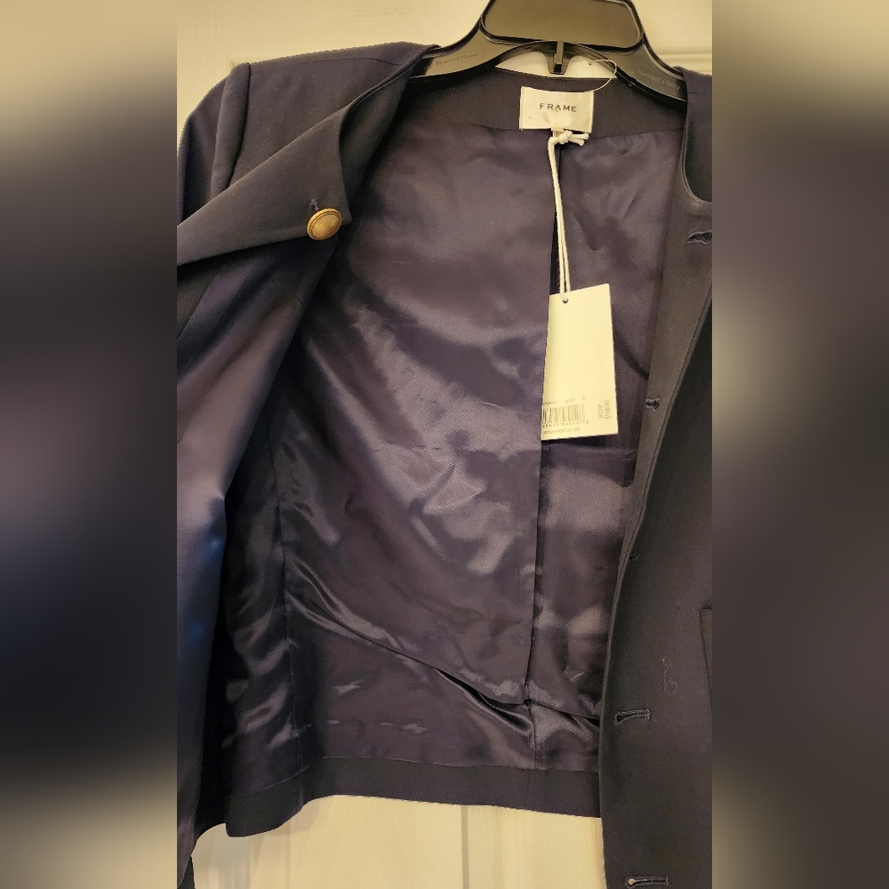FRAME Button Front Cropped Wool Blend Jacket In Navy Size Small - Picture 14 of 16